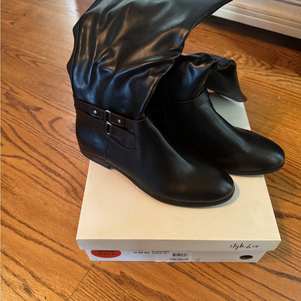 style & Co. KINDELLP BLACK WIDE CALF WOMENS BOOT 10.5M NIB